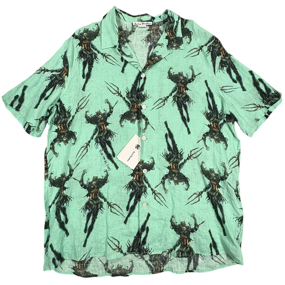 Acne Studios DC Comics The Drowned Linen Shirt Mens XL 48 Green Bryce Wayne NWT